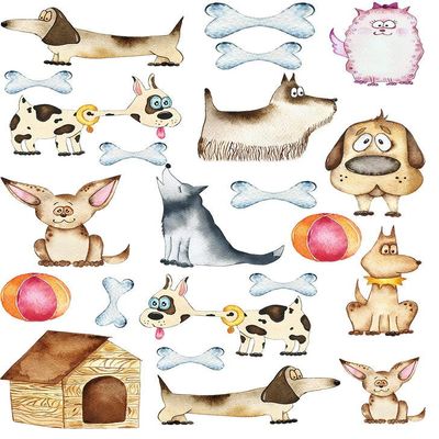 Watercolor Dogs - 89288 - Ceramic Decal - Enamel Decal - Glass Decal - Waterslide Decal - 3 Different Size Sheet (Images) to Choose from. Choose Either Ceramic (Enamel) or Glass Fusing Decals