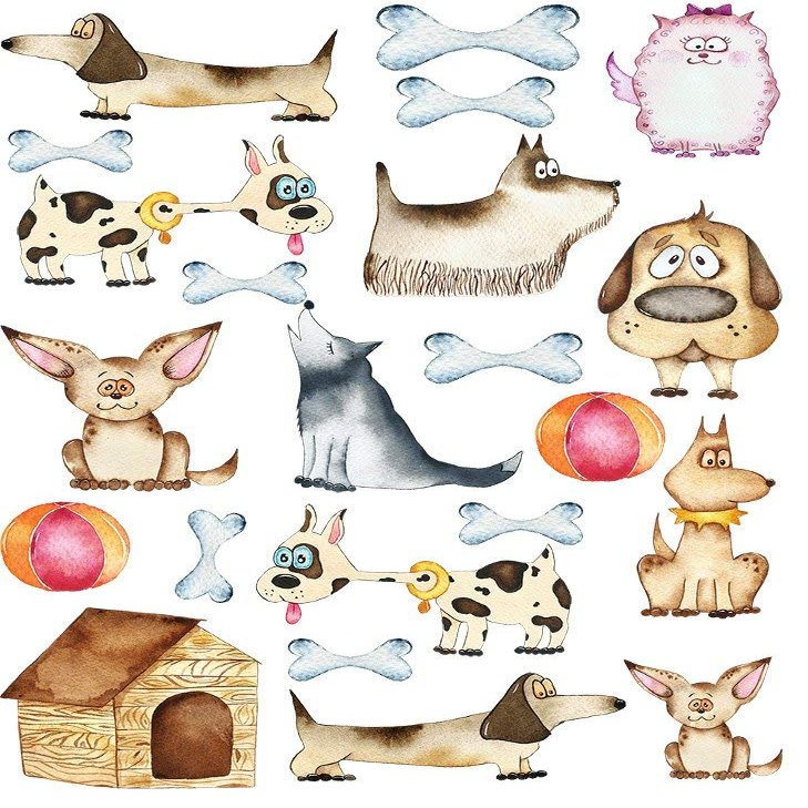 Watercolor Dogs - 89288 - Ceramic Decal - Enamel Decal - Glass Decal - Waterslide Decal - 3 Different Size Sheet (Images) to Choose from. Choose Either Ceramic (Enamel) or Glass Fusing Decals