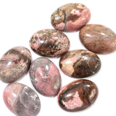 Icokarl 6pcs Oval 18x25mm Natural Gemstone Cabochons CAB Loose Beads DIY for Pendant Ring Jewelry Making (Rhodonite)