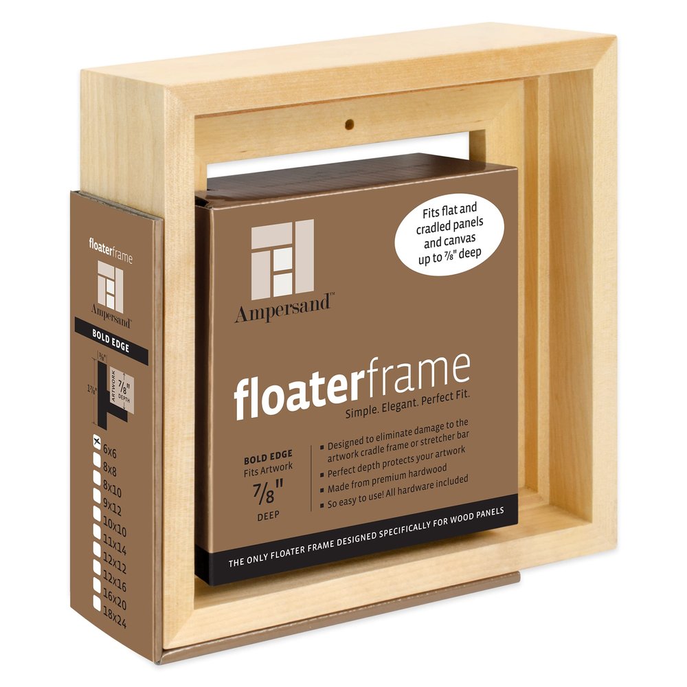 Ampersand Art Supply Floaterframe | 6"x6" | 7/8" Depth | Bold Style | Hardwood Floating Frame in Maple Finish for Canvas, Wood Panels & Artwork