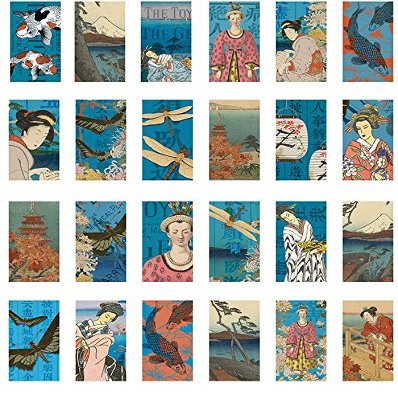 Asian Collage Rectangle - 46112 - Ceramic Decal - Enamel Decal - Glass Decal - Waterslide Decal - 3 Different Size Sheet (Images) to Choose from. Choose Either Ceramic (Enamel) or Glass Fusing Decals