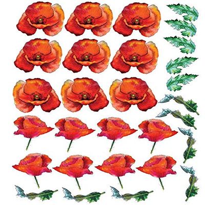 Red Headed Poppy - 53444 - Ceramic Decal - Enamel Decal - Glass Decal - Waterslide Decal - 3 Different Size Sheet (Images) to Choose from. Choose Either Ceramic (Enamel) or Glass Fusing Decals
