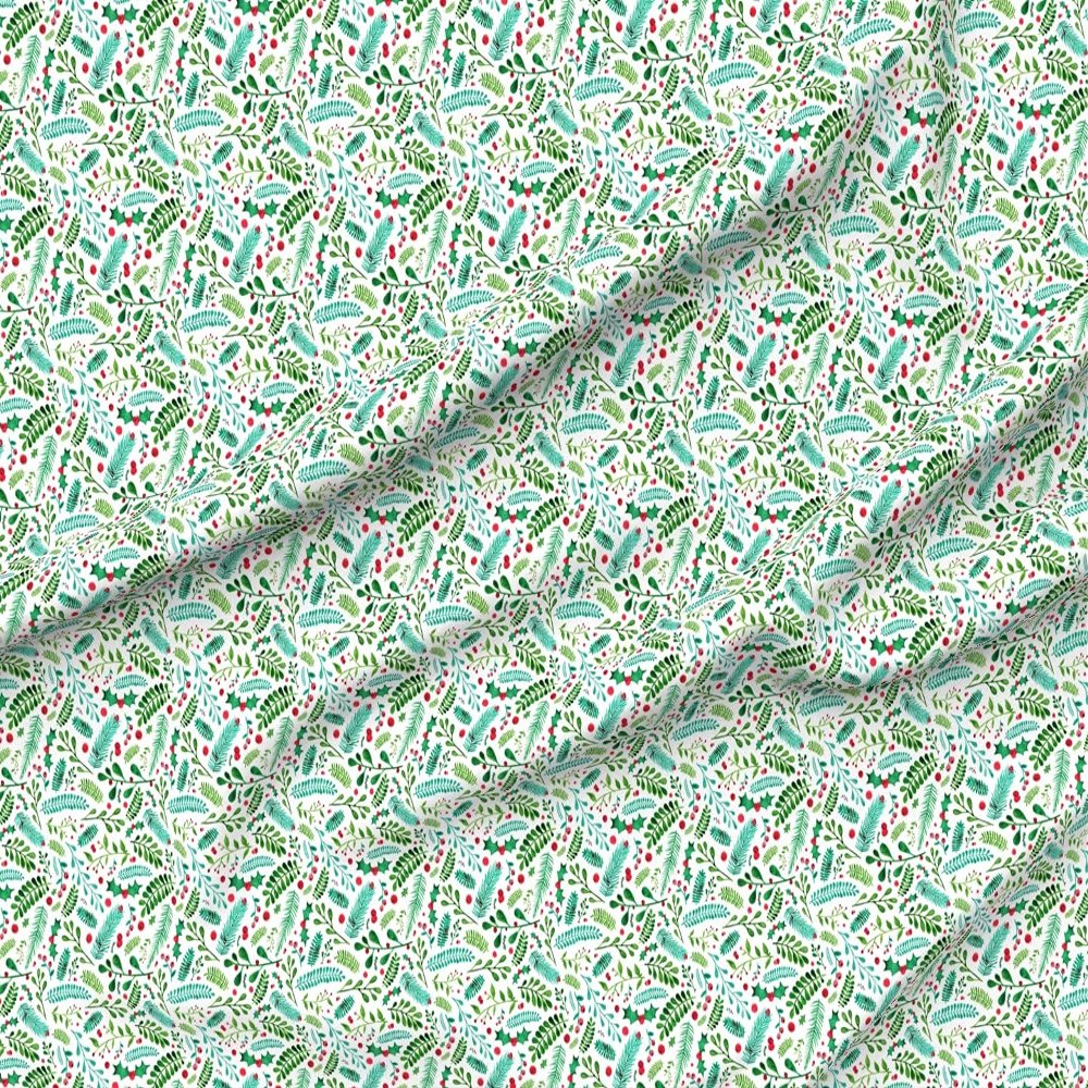 Spoonflower Fabric - Christmas Florals Floral Holly Leaves Berries Tree Watercolor Printed on Minky Fabric by The Yard - Sewing Baby Blankets Quilt Backing Plush