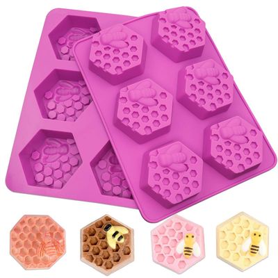 Sakolla 2 Pack Honeycomb Silicone Soap Molds, 6 Cavity Hexagon Bee Silicone Molds for Soap, Lotion Bars, Wax Melts, Beeswax (Purple)