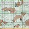 Lunarable Woodland Fabric by The Yard, Cartoon Style Foxes in a Rural Countryside Drawing of Nature, Microfiber Fabric for Arts and Crafts Textiles & Decor, 5 Yards, Grey Pale Orange Mint Green view 2