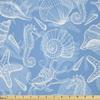Lunarable Underwater Fabric by The Yard, Doodle Style Aquatic Pattern Shellfishes and Seahorse Retro Animal Design Marine, Microfiber Fabric for Arts and Crafts Textiles & Decor, 5 Yards, Blue White view 1