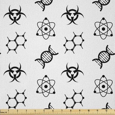 Lunarable Science Fabric by The Yard, Group of Monochrome Chemicaltom Molecule DNand Poison Pattern, Microfiber Fabric for Arts and Crafts Textiles & Decor, 1 Yard, Black White
