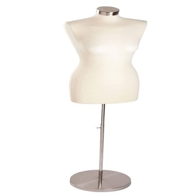 SSWBasics Economy - Off-White Female Jersey Dressmaker Body Form with Stand - Pinnable Torso, Shoulder: 15", Bust: 36", Waist: 26", HIPS: 35" - Dress Mannequin with Base & Finial