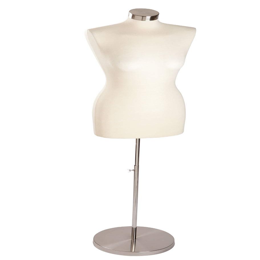 SSWBasics Economy - Off-White Female Jersey Dressmaker Body Form with Stand - Pinnable Torso, Shoulder: 15", Bust: 36", Waist: 26", HIPS: 35" - Dress Mannequin with Base & Finial