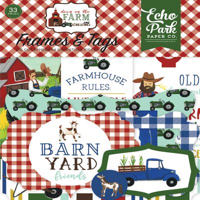 Echo Park Paper Company Down On The Farm Frames & Tags ephemera, green, blue, red, yellow, green