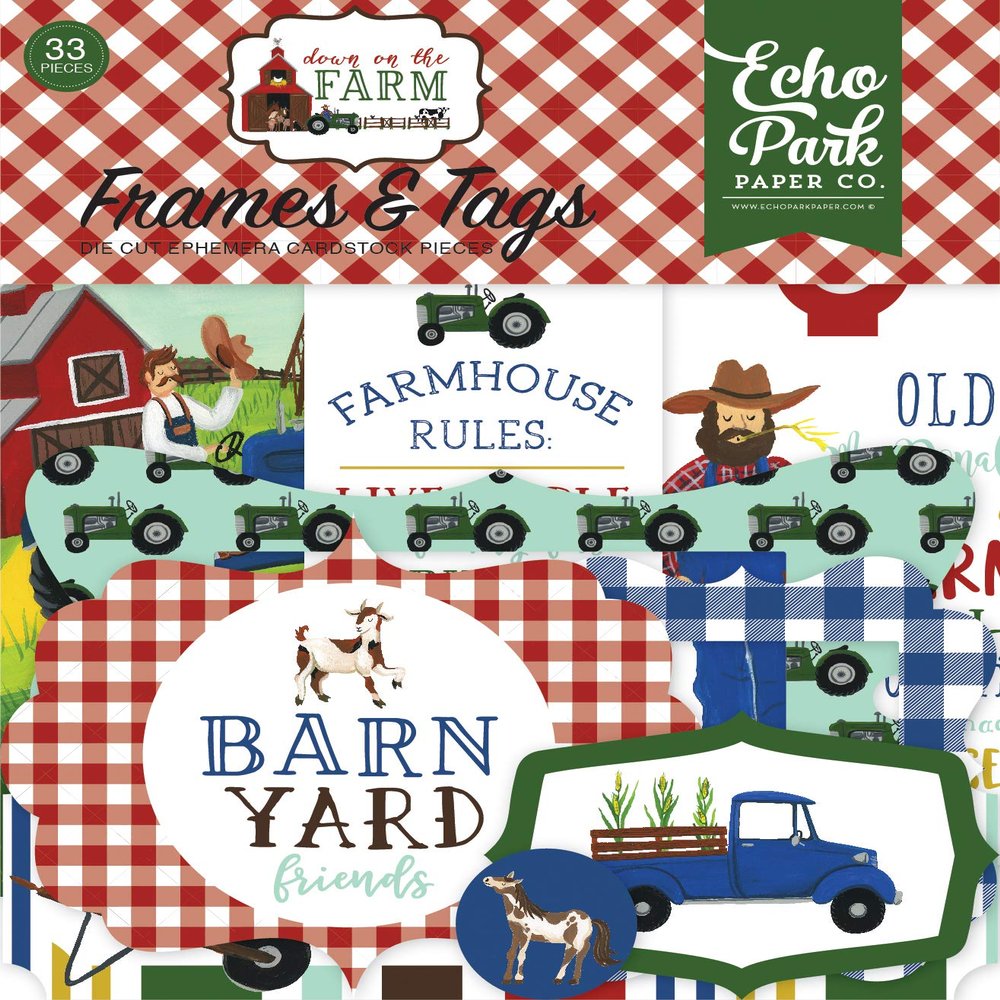 Echo Park Paper Company Down On The Farm Frames & Tags ephemera, green, blue, red, yellow, green