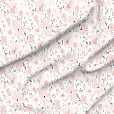 Spoonflower Fabric - Pastel Floral Blush Pink Peach Flowers Jumbo Scale Feminine Watercolor Printed on Minky Fabric by The Yard - Sewing Baby Blankets Quilt Backing Plush