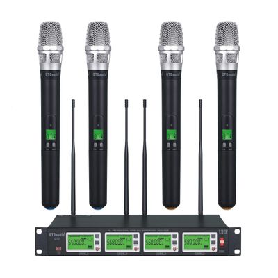 GTDaudio 4x800 Adjustable Channels UHF Diversity Wireless Cordless Handheld Microphone Mic System Ideal for Church, Karaoke, Dj Party, Range 450ft (4 Handheld Mics)