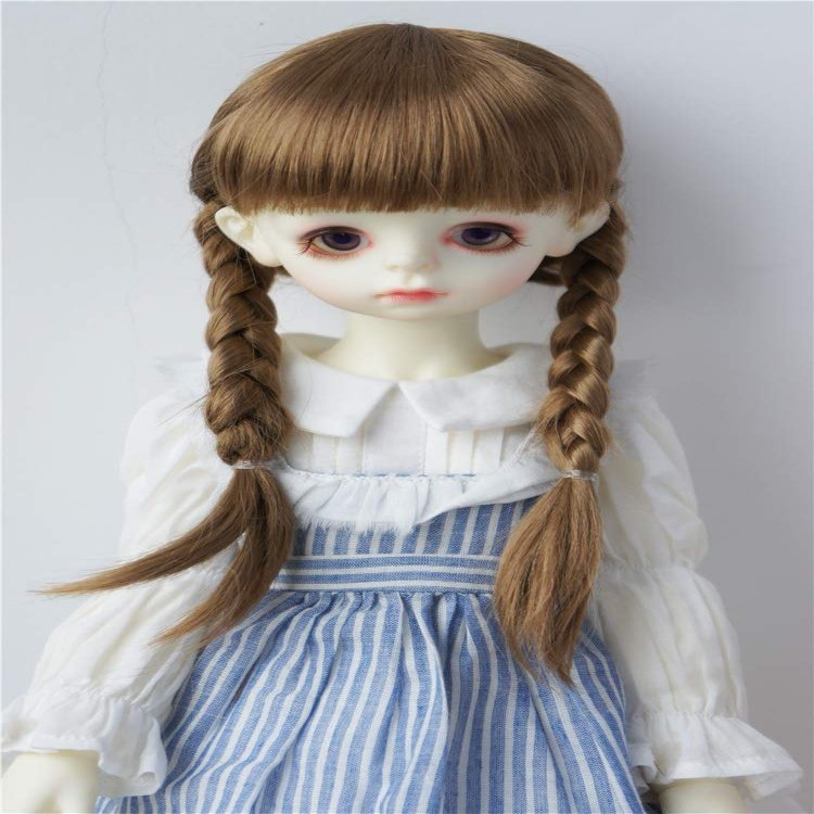 Doll Wigs JD018B Double Braids Anna Doll Wigs Synthetic Mohair BJD Doll Accessories (Brown, 8-9inch)