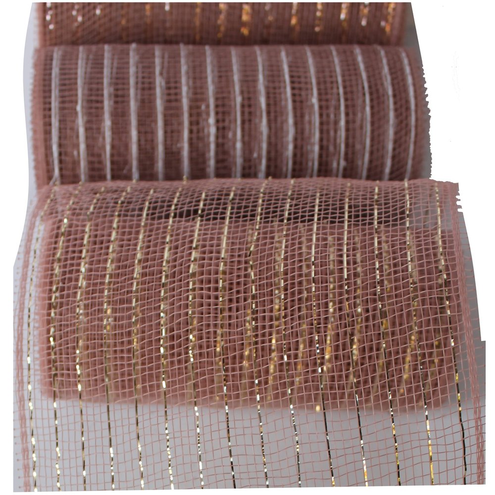 10 Yards Rose Gold Metallic Mesh Ribbon, 6" Wide, 2 Designs Included, 5 Yards Each