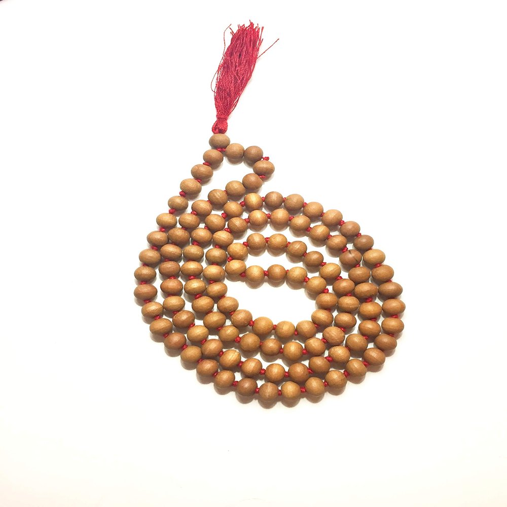 CMEI Sandalwood Mala Beads 108+1 8mm Mala Necklace Japa Mala Hand Knotted Tibetan Mala Prayer Beads Meditation Beads Yoga Necklace (Red Tassel)