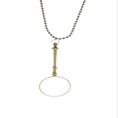 Magnifying Glass Pendant Necklace, Brass, 40" Necklace