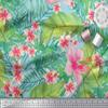 Soimoi Blue Velvet Fabric Leaves & Plumeria Flower Tropical Print Fabric by The Yard 56 Inch Wide view 3