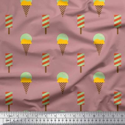 Soimoi Japan Crepe Brown Fabric - by The Yard - 42 Inch Wide - Ice Cream Food Print Material - Cool and Sweet Patterns for Fashion and Home Decor Printed Fabric
