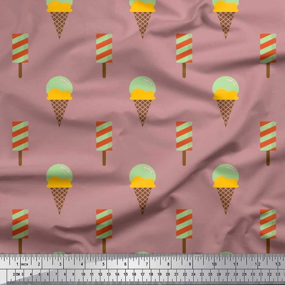 Soimoi Japan Crepe Brown Fabric - by The Yard - 42 Inch Wide - Ice Cream Food Print Material - Cool and Sweet Patterns for Fashion and Home Decor Printed Fabric