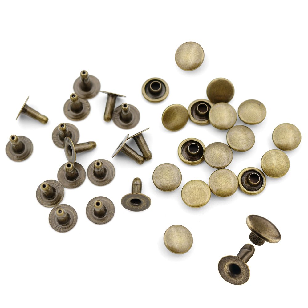 CRAFTMEMORE 200 Pack Leather Rivets Single Cap Rapid Rivet Metal Stud Fasteners Round Cap for Bag Belt Wallet Leather Craft (Antique Brass, 6MM)