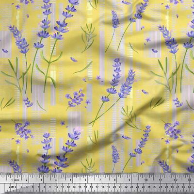 Soimoi Cotton Jersey Yellow Fabric - by The Yard - 58 Inch Wide - Leaves & Lavender Floral Print Fabric - Botanical and Delicate Patterns for Fashion and Home Printed Fabric
