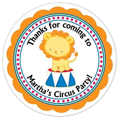 40 Circus Lion Stickers, Personalized Circus Stickers, Lion Carnival Labels (2 inch round)
