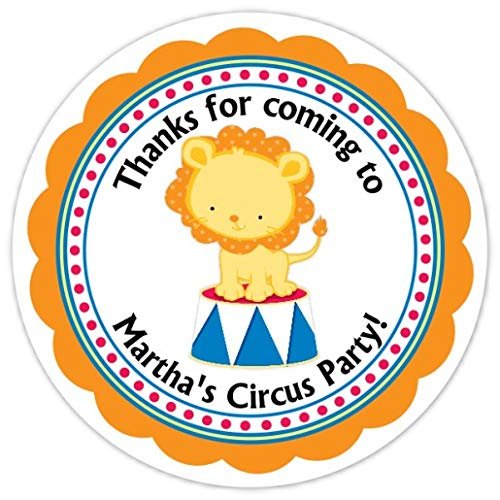 40 Circus Lion Stickers, Personalized Circus Stickers, Lion Carnival Labels (2 inch round)