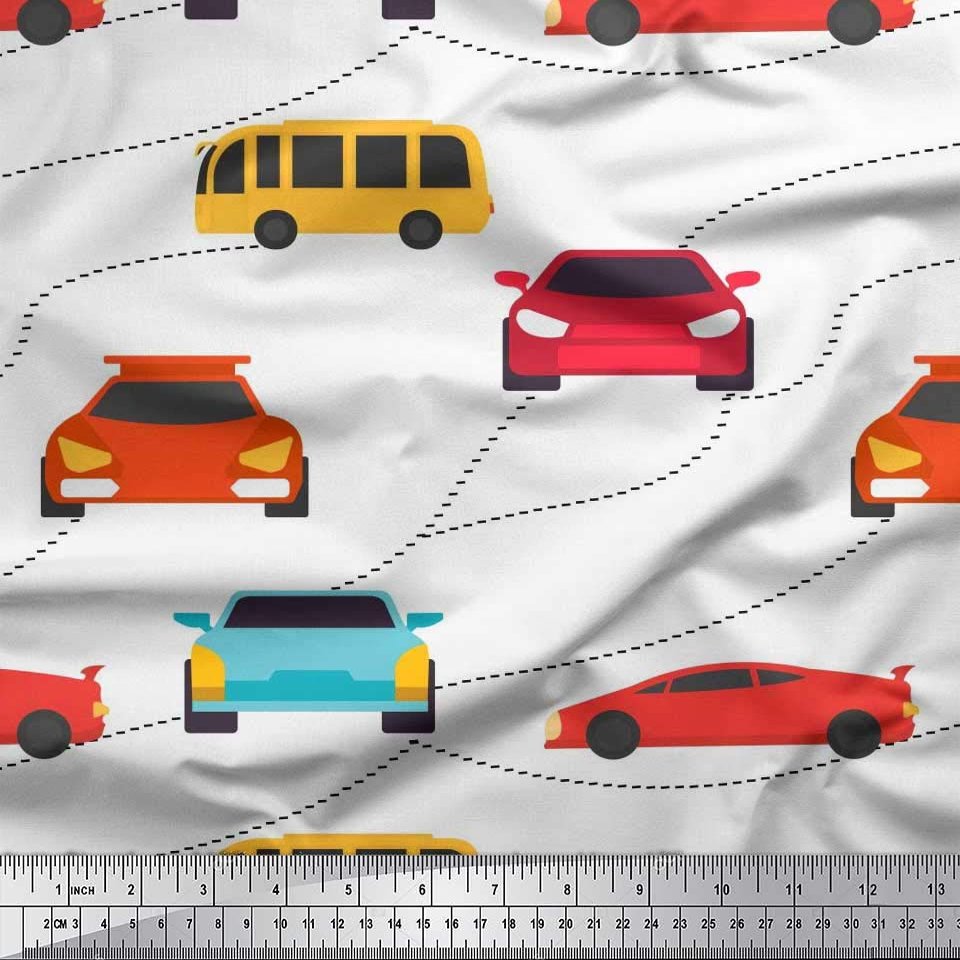 Transport Print - White - Soimoi Cotton Jersey Knit Fabric, 58" Wide Soft Stretch Printed Fabric by The Yard for T-Shirts, Baby Clothes, Pajamas, Dresses, Leggings & DIY Projects
