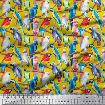 Bird Print - Medium Yellow - Soimoi Cotton Jersey Knit Fabric, 58" Wide Soft Stretch Printed Fabric by The Yard for T-Shirts, Baby Clothes, Pajamas, Dresses, Leggings & DIY Projects