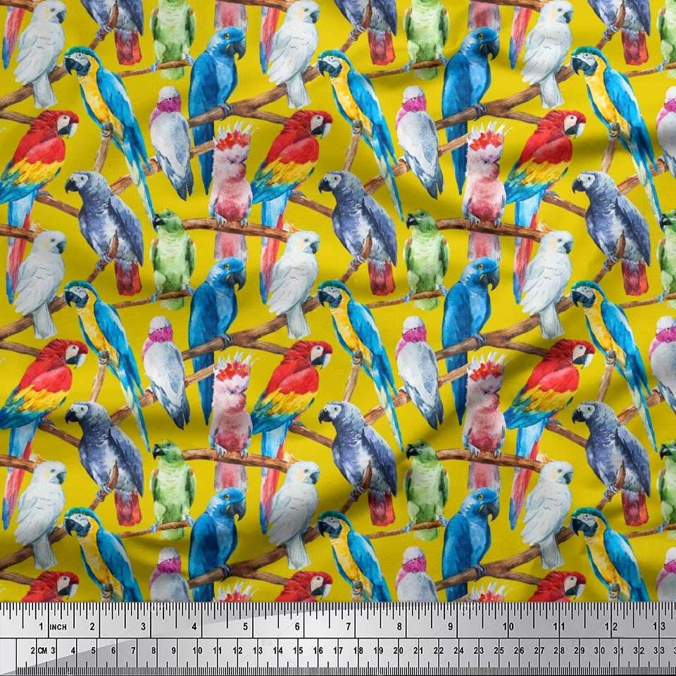 Bird Print - Medium Yellow - Soimoi Cotton Jersey Knit Fabric, 58" Wide Soft Stretch Printed Fabric by The Yard for T-Shirts, Baby Clothes, Pajamas, Dresses, Leggings & DIY Projects