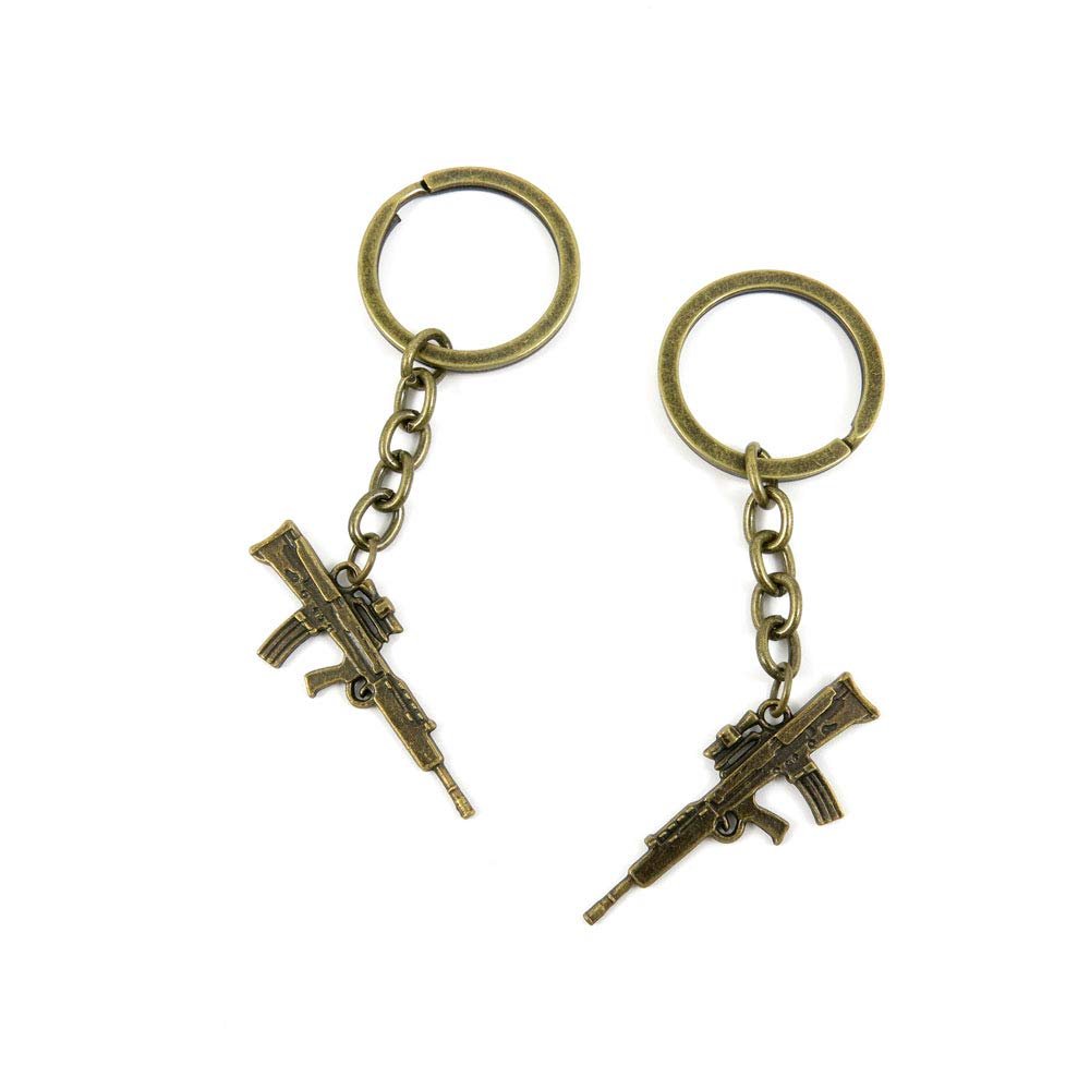 100 Items Keychain Keyring Key Tags Chains Rings Jewelry Bag Charms W7AA1 Machine Gun