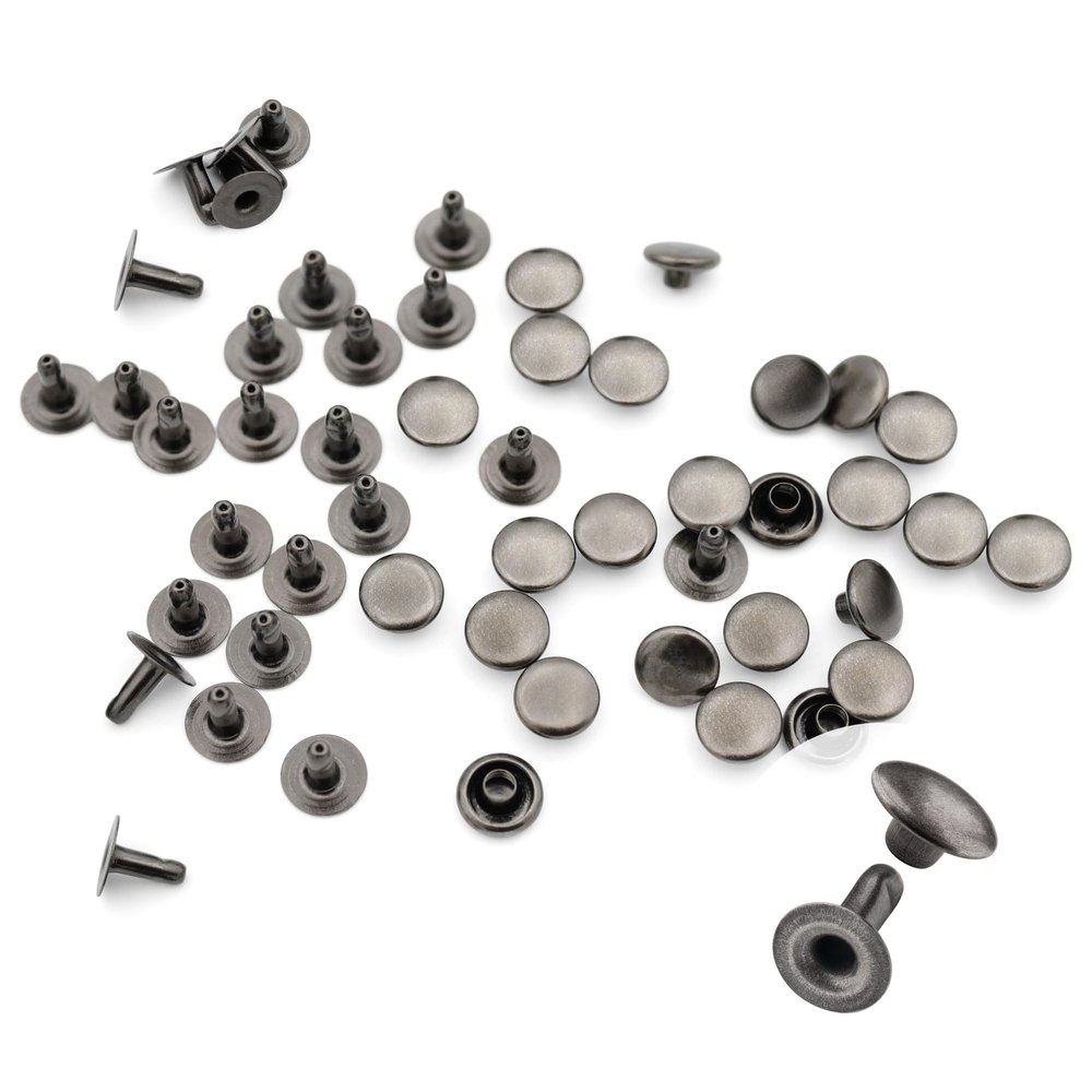 CRAFTMEMORE 200 Pack Leather Rivets Single Cap Rapid Rivet Metal Stud Fasteners Round Cap for Bag Belt Wallet Leather Craft (Gunmetal Black, 6MM)