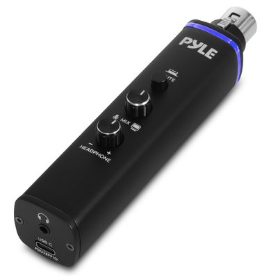 Pyle Microphone XLR-to-USB Signal Adapter - Universal Plug and Play XLR Mic to PC Adaptor for Digital Recording w/ Mix Audio Control, +48V Phantom Power, Headphone Volume, USB Cable - PDUSBPP10