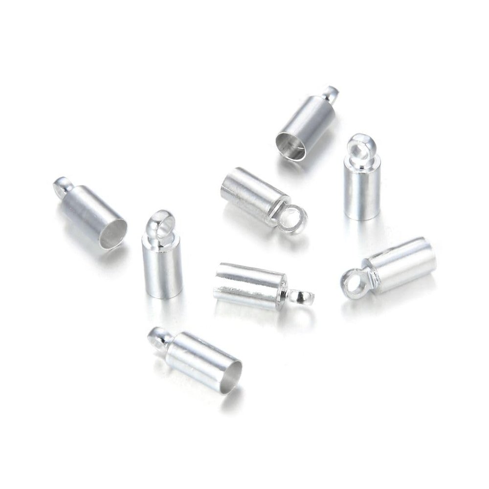 100pcs Round Tube Cord End Caps Sterling Silver Plated Glue in Endcap Barrel for 1.5mm Cord Beading Wire Thread DIY Craft Jewelry Making CF216-2