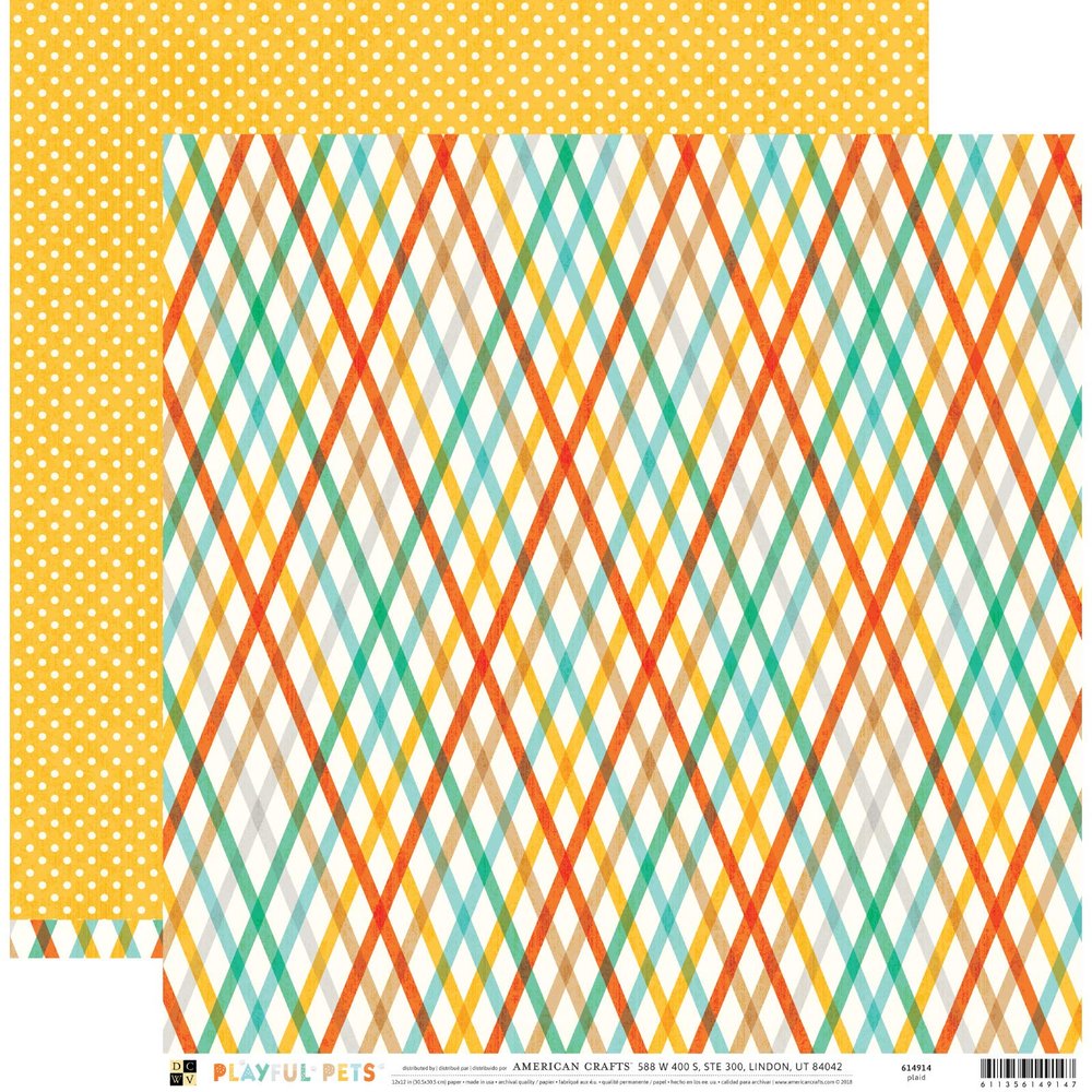 DCWVE Die Cuts with A View Pattern Paper Playful Pet-12 x 12-Double Sided-Plaid 614914, Multi