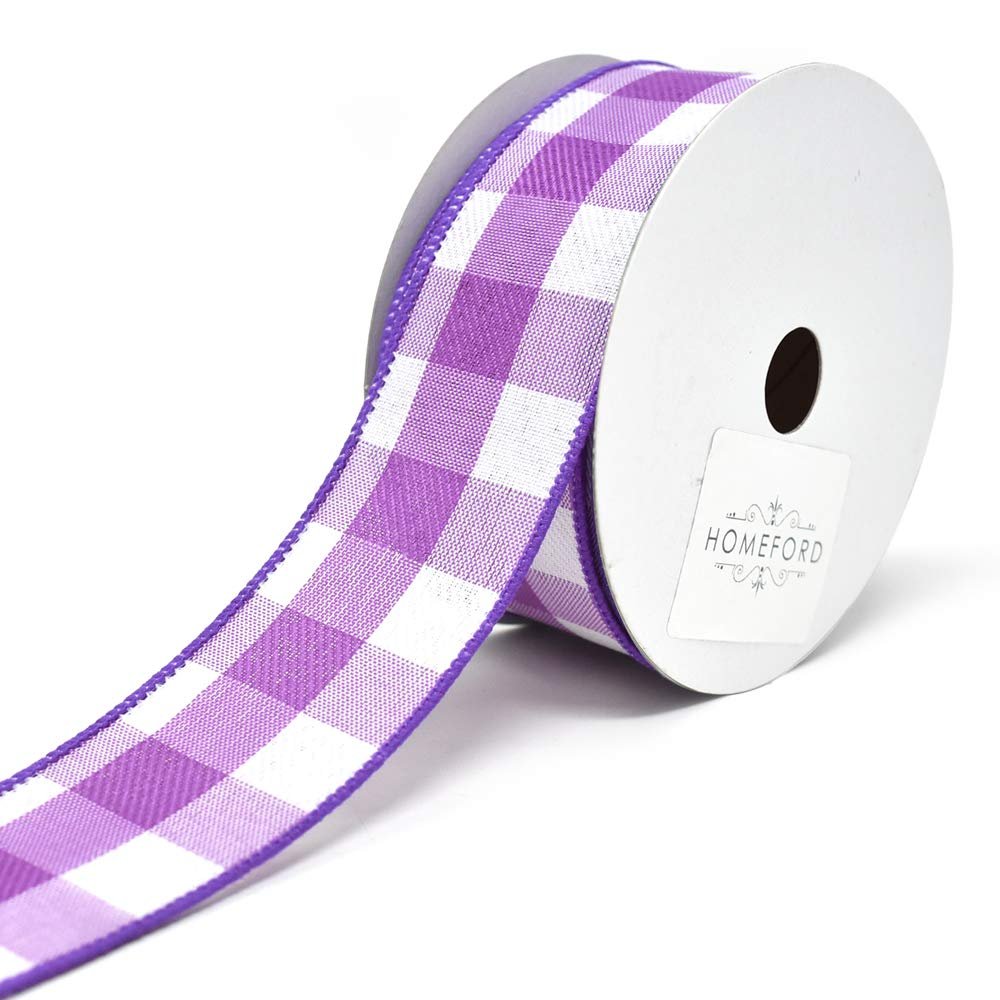 Homeford Jumbo Gingham Wired Linen Ribbon, 1-1/2-Inch, 10-Yard (Purple)