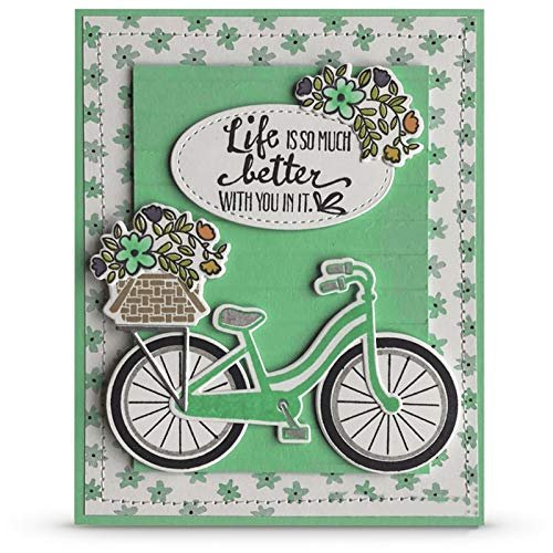 4.8x4inch Bicycle Flower Clear Stamp and Dies Set Die Cuts Metal Cutting Die for Scrapbooking Card Making