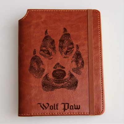 Your tattoo on Journal with your Custom text or custom quote leather bound, strip with the same color to keep it closed, jotter, scribbling pad, landscape