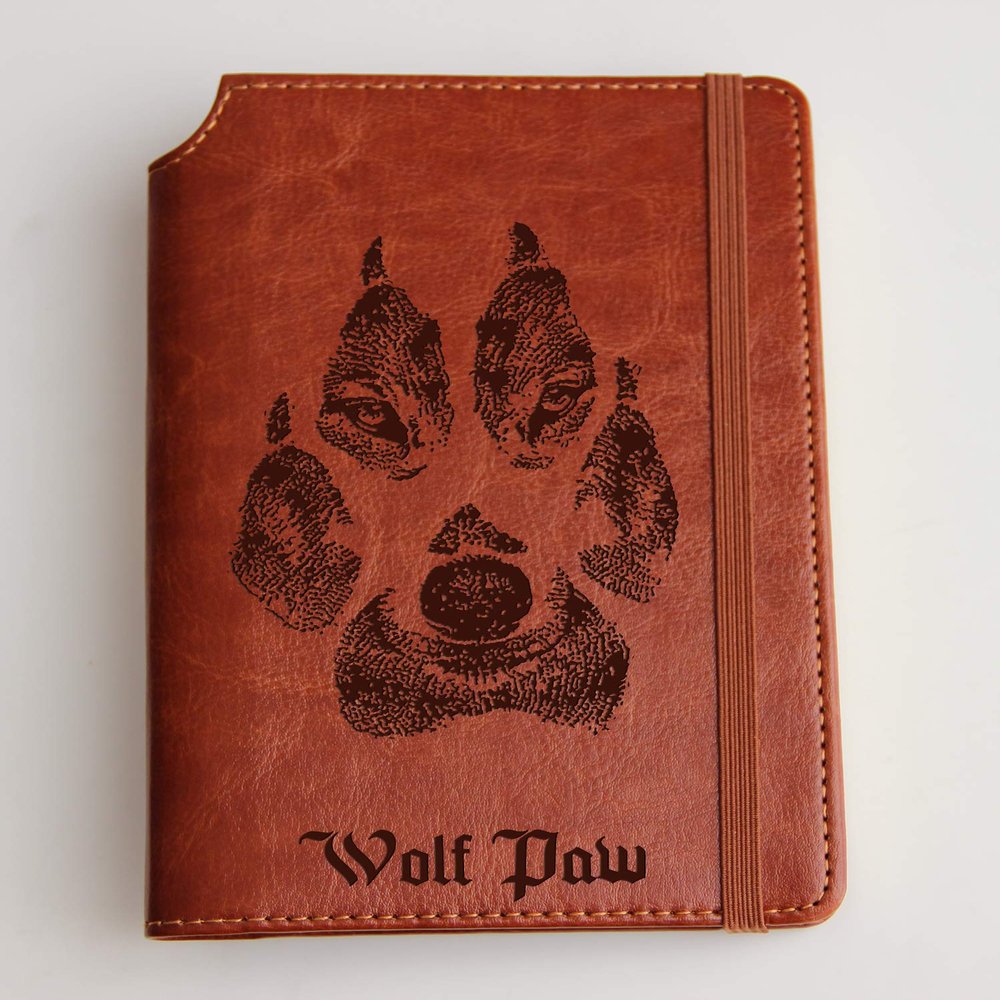 Your tattoo on Journal with your Custom text or custom quote leather bound, strip with the same color to keep it closed, jotter, scribbling pad, landscape