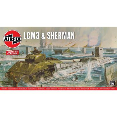 Airfix Model Tank - A03301V LCM3 & Sherman, Plastic Model Kits for Adults & Kids 8+, 1:76 Scale, Skill Level 2, WW2 Theme Military Models, World War 2 Tanks