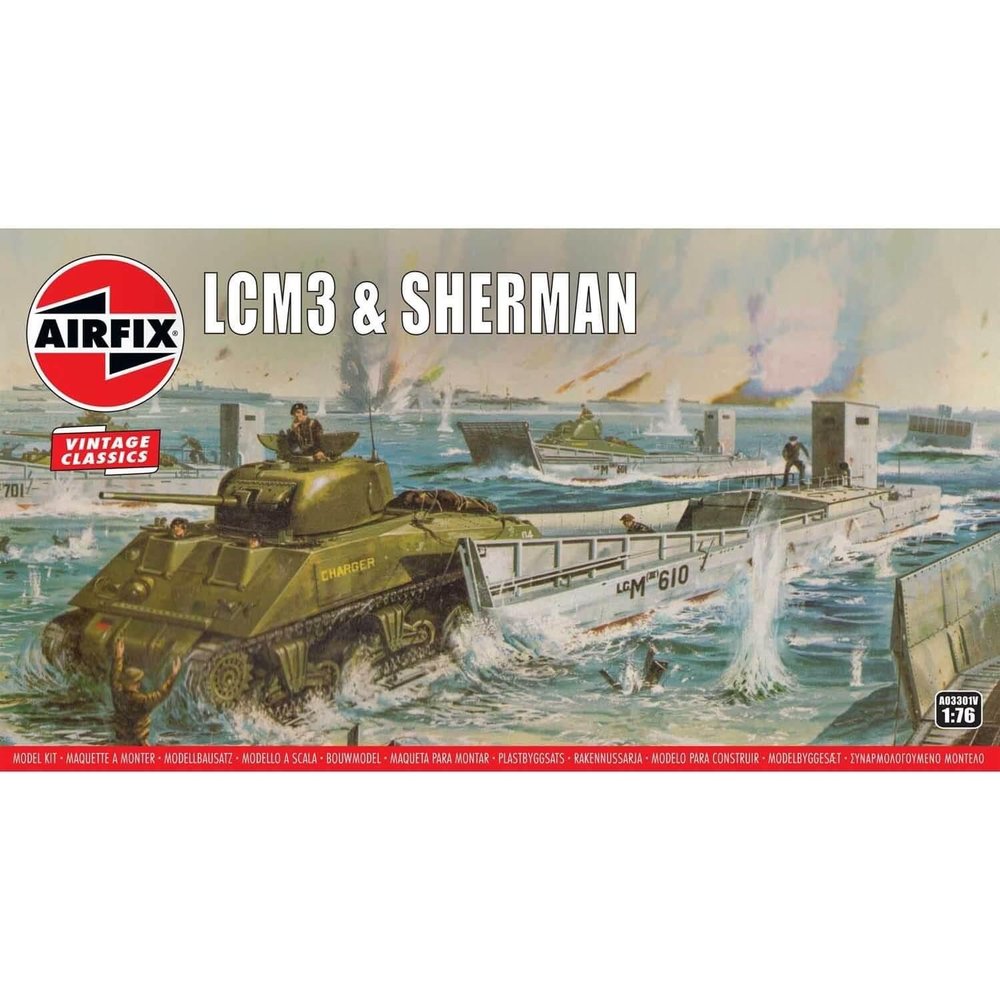Airfix Model Tank - A03301V LCM3 & Sherman, Plastic Model Kits for Adults & Kids 8+, 1:76 Scale, Skill Level 2, WW2 Theme Military Models, World War 2 Tanks