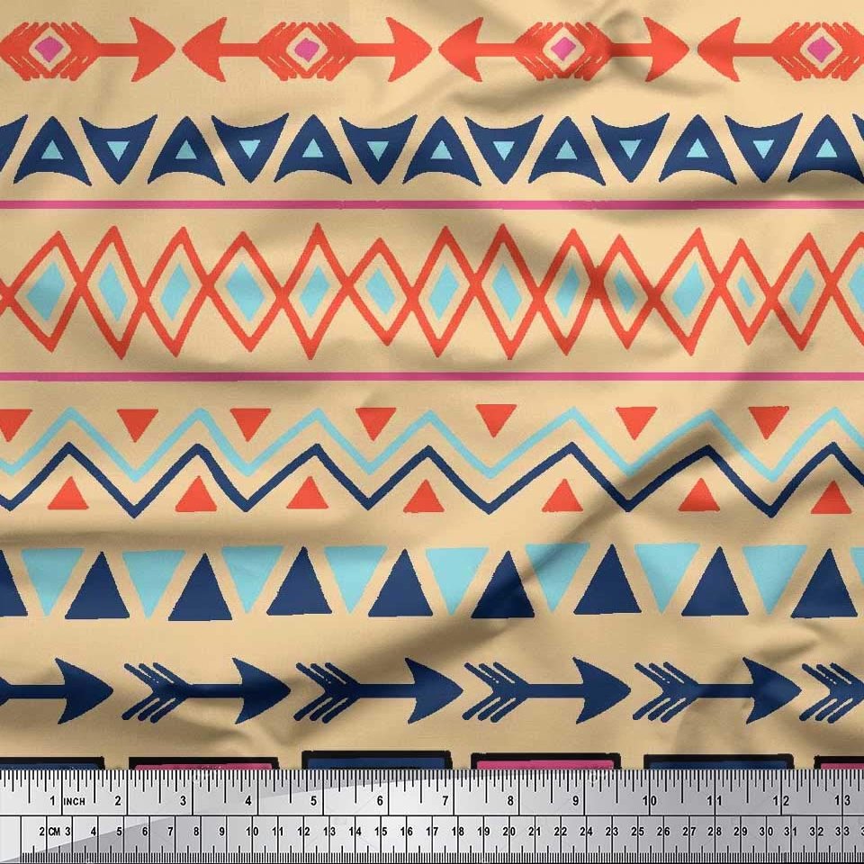 African Print - Pale Orange - Soimoi Viscose Chiffon Fabric, 42" Wide Printed 50 GSM Sheer Material by The Yard for Scarves, Tunics, Kaftans, Dupattas, Overlays & Summer Dresses