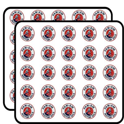 Round Vintage PAN AM Motor Oils (Gas Logo Old Rat Rod) Sticker for Scrapbooking 1" 50 Pack Stickers Waterproof Vinyl Decals