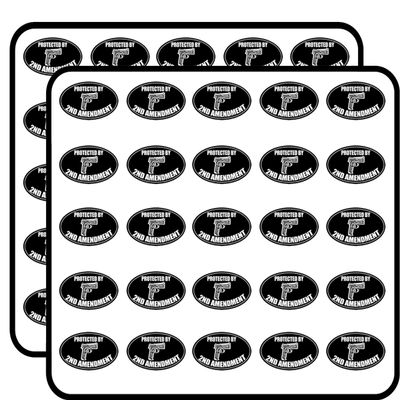Black Oval Protected by 2nd Amendment (Gun Caliber Handgun Carry) Sticker for Scrapbooking 1" 50 Pack Stickers Waterproof Vinyl Decals