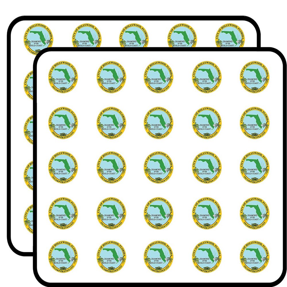 Hollywood Florida City Seal (Logo East Coast Diamond) Sticker for Scrapbooking 1" 50 Pack Stickers Waterproof Vinyl Decals
