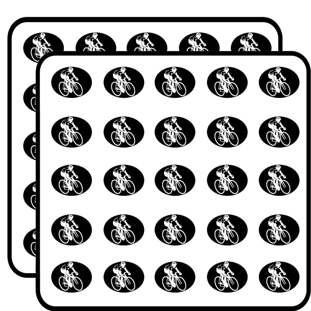 Black Oval Cyclist on Bike (Cycling Biking Road) Sticker for Scrapbooking 1" 50 Pack Stickers Waterproof Vinyl Decals