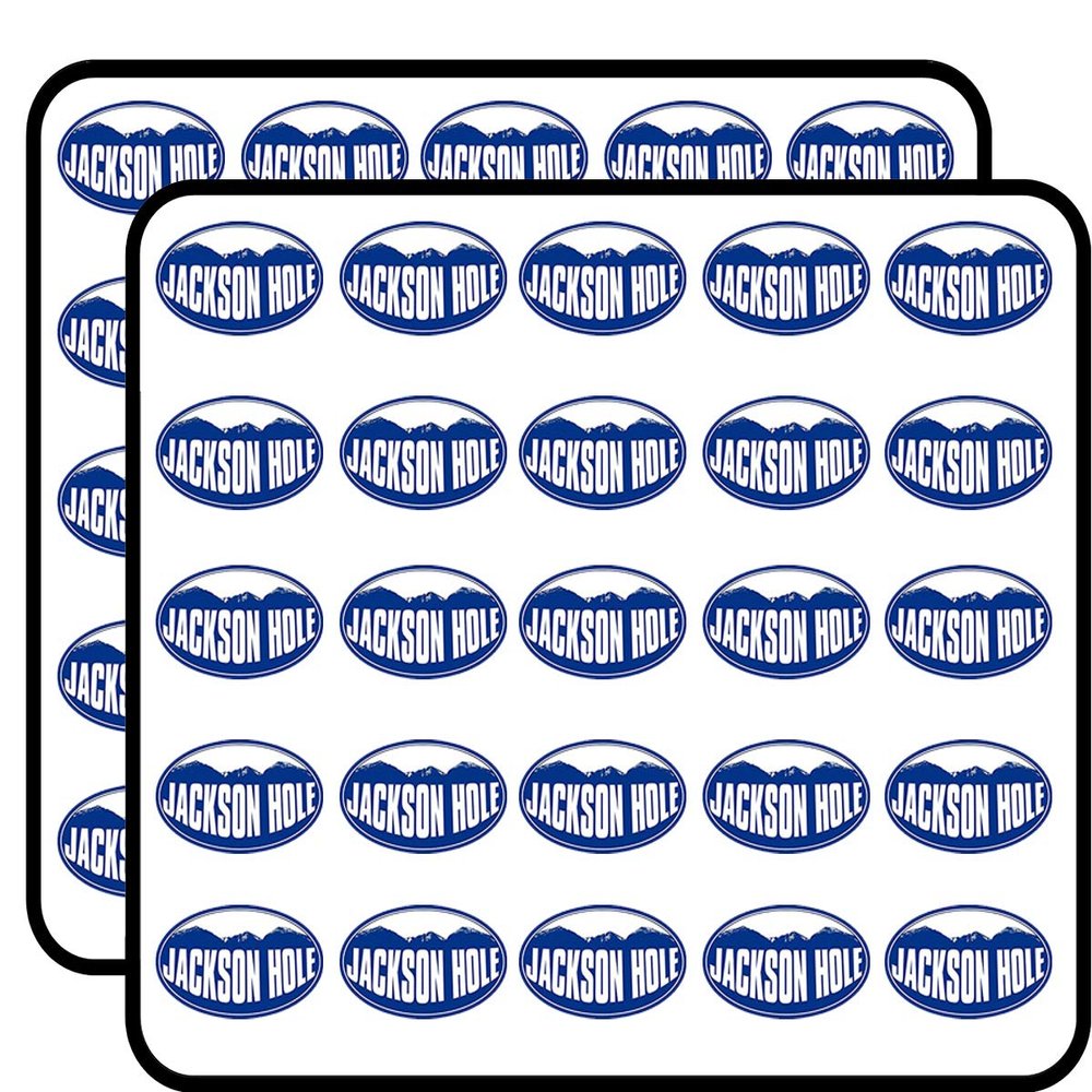 Blue Oval Jackson Hole Wyoming Mountain BG (Snow ski Resort) Sticker for Scrapbooking 1" 50 Pack Stickers Waterproof Vinyl Decals