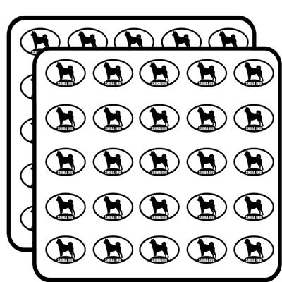Oval Shiba Inu Silhouette (Dog Breed) Sticker for Scrapbooking 1" 50 Pack Stickers Waterproof Vinyl Decals