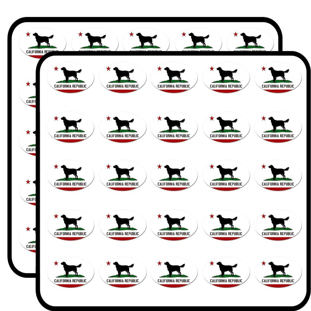 Oval California RepublFlag w Golden Retriever (Dog Breed) Sticker for Scrapbooking 1" 50 Pack Stickers Waterproof Vinyl Decals